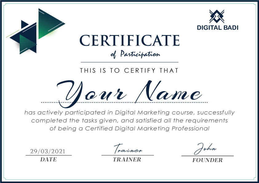 Digital-Marketing-Course Certificate by Digital Badi